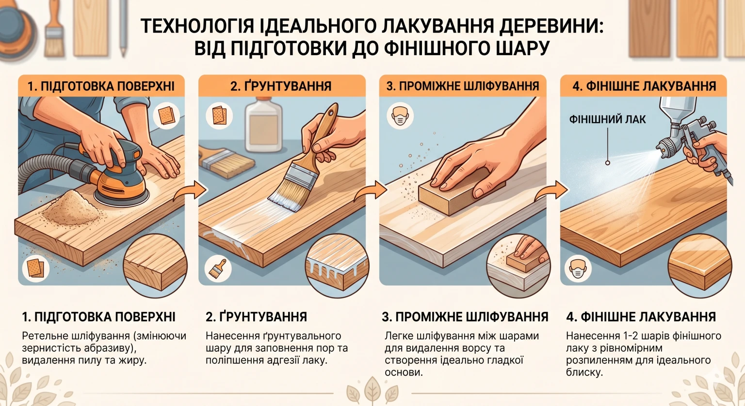 Технологія ідеального лакування деревини: від підготовки до фінішного шару